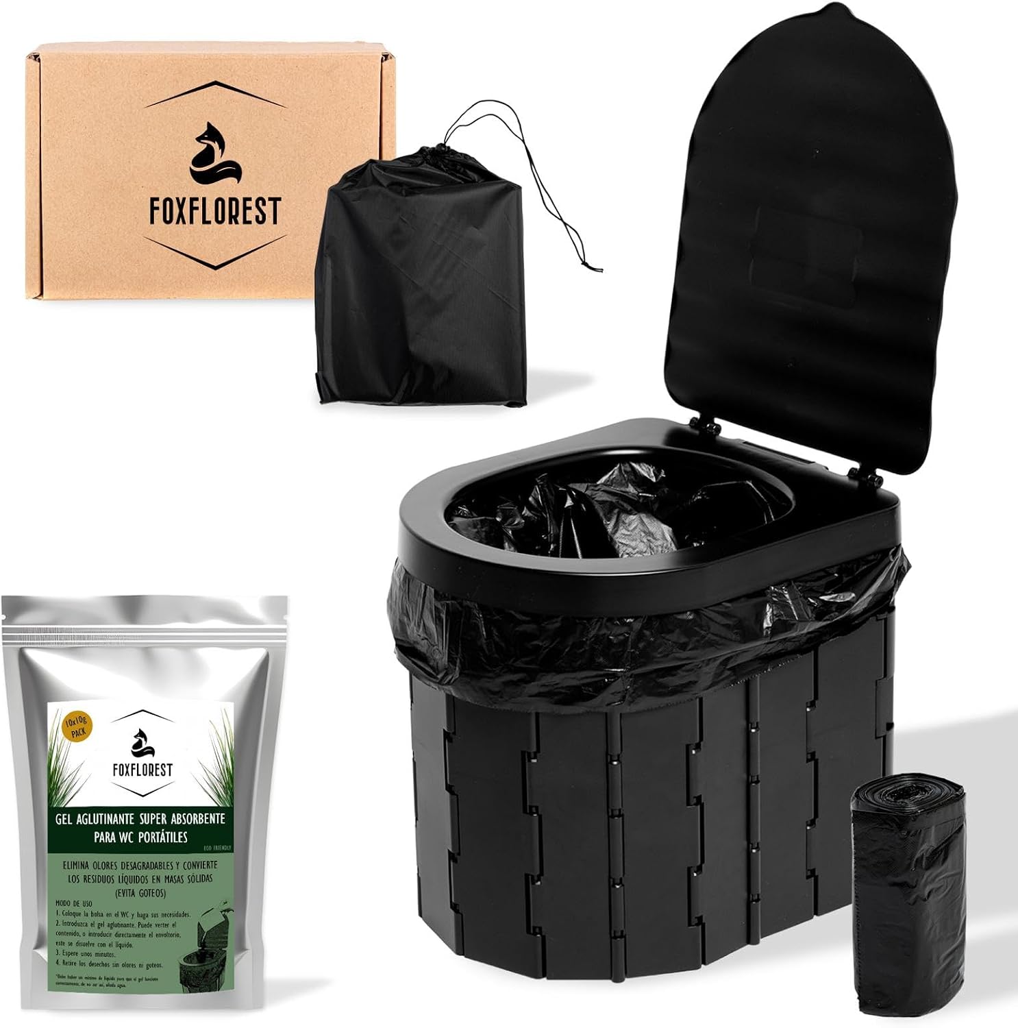 WC portátil plegable con gel aglutinante Foxflorest