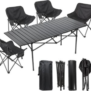 Conjunto camping 5 piezas: mesa + 4 sillas plegables