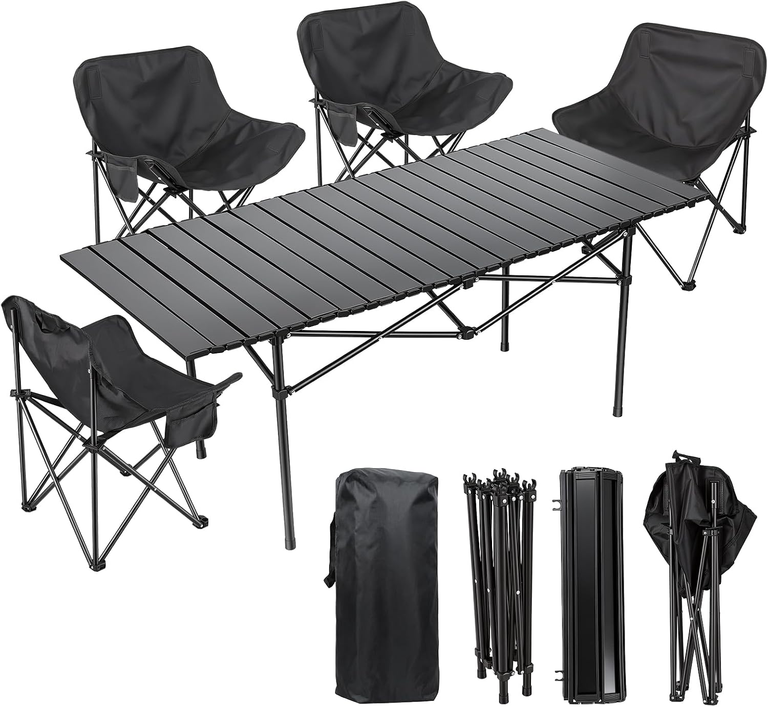Conjunto camping 5 piezas: mesa + 4 sillas plegables