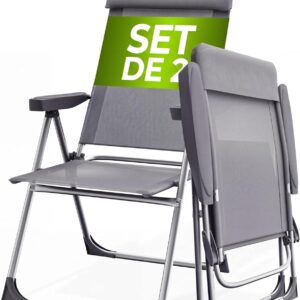 CASARIA® Set 2 Sillas Jardín Plegables Aluminio Respaldo Ajustable