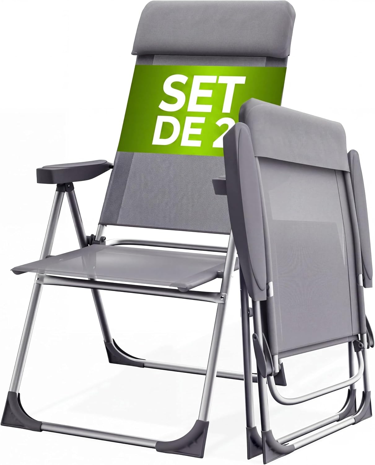 CASARIA® Set 2 Sillas Jardín Plegables Aluminio Respaldo Ajustable