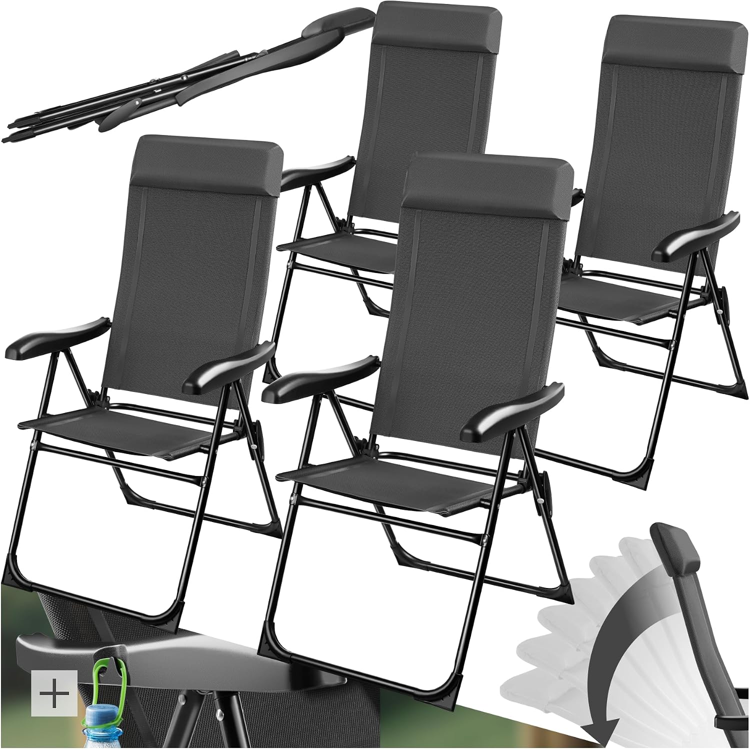 Sillas camping plegables Tectake 4 uds., aluminio y textileno