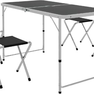 Outsunny Conjunto camping 5 piezas: mesa y 4 taburetes plegables