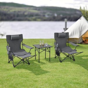 casa.pro Set Bellante: Mesa + 2 sillas camping plegables gris