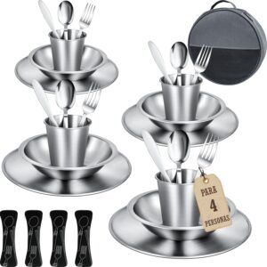 Set cubiertos camping acero inoxidable 29 piezas Wasavi