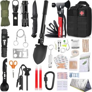 Kit supervivencia COSHANO: botiquín + hacha multifunción (28 uds)