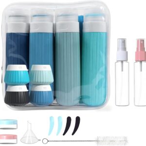 Kit 18 uds. botellas viaje silicona anti-derrames FDKene Azul