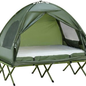Outsunny Cama Doble Camping 4 en 1 con Tienda Plegable Verde