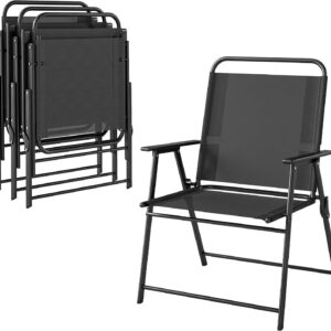 Outsunny 4 Sillas Plegables Jardín Negro, 65x60x94 cm