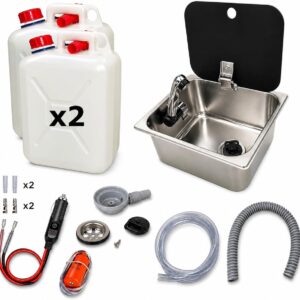 Kit fregadero camper 32x26 cm + grifo 12V + accesorios – XENPER