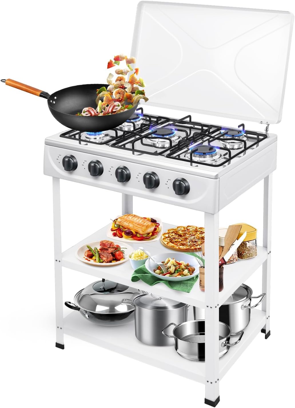 Cocina de gas 5 fuegos Lightakai 2,5 kW con bandeja