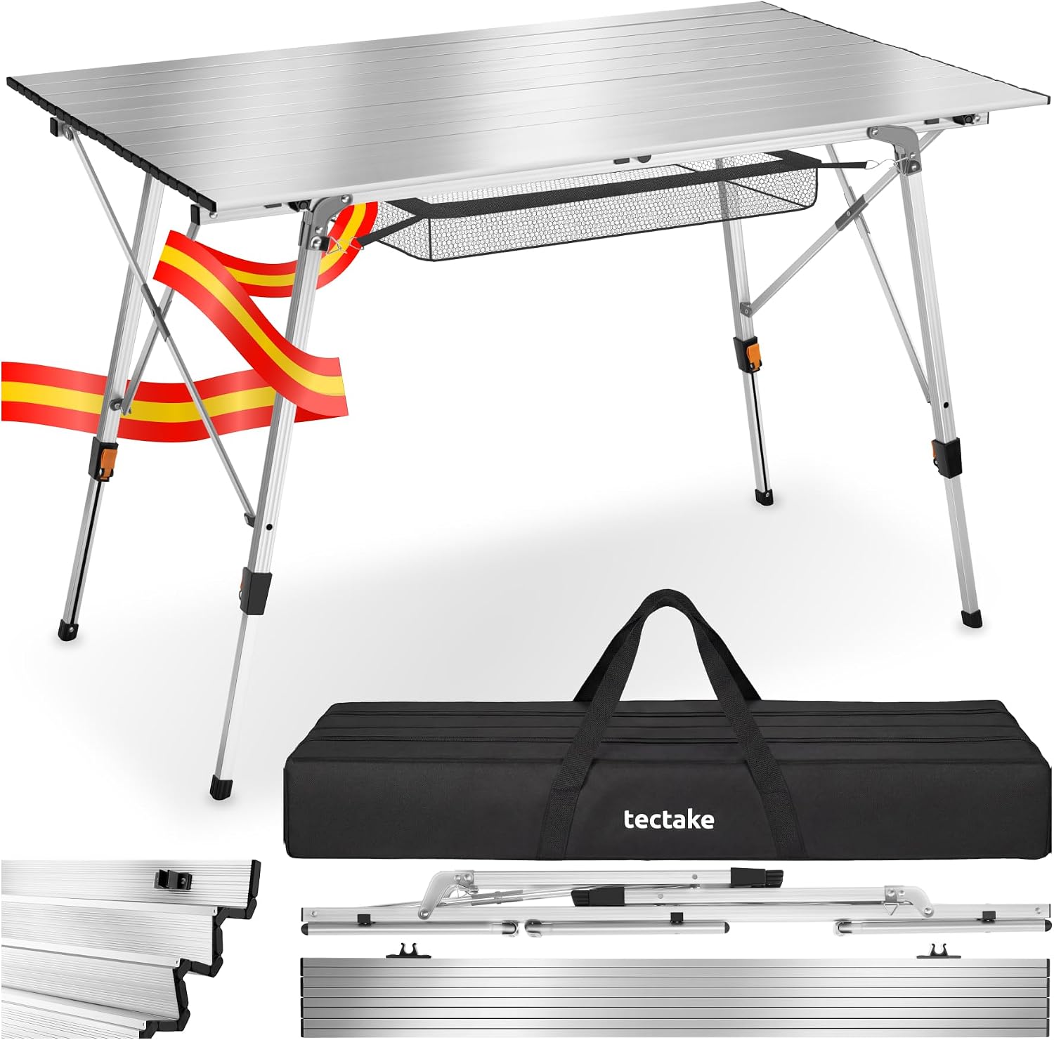 Mesa Camping Plegable tectake® Aluminio Ajustable 90x52cm Plata