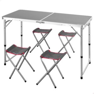 Mesa plegable AKTIVE aluminio + 4 taburetes, gris