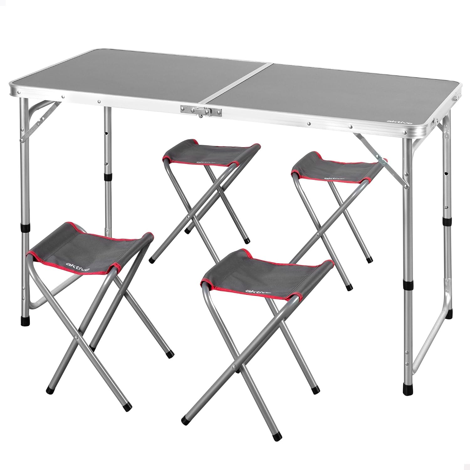 Mesa plegable AKTIVE aluminio + 4 taburetes, gris