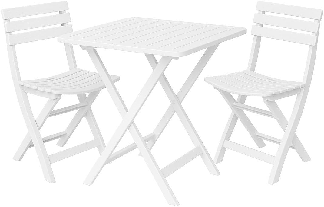 Set Balcón Plegable Blanco Jardin202: Mesa 79x72 cm + 2 Sillas