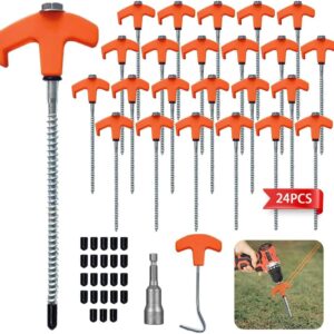 24 Piquetas Camping atornillables para tienda, con taladro y accesorios