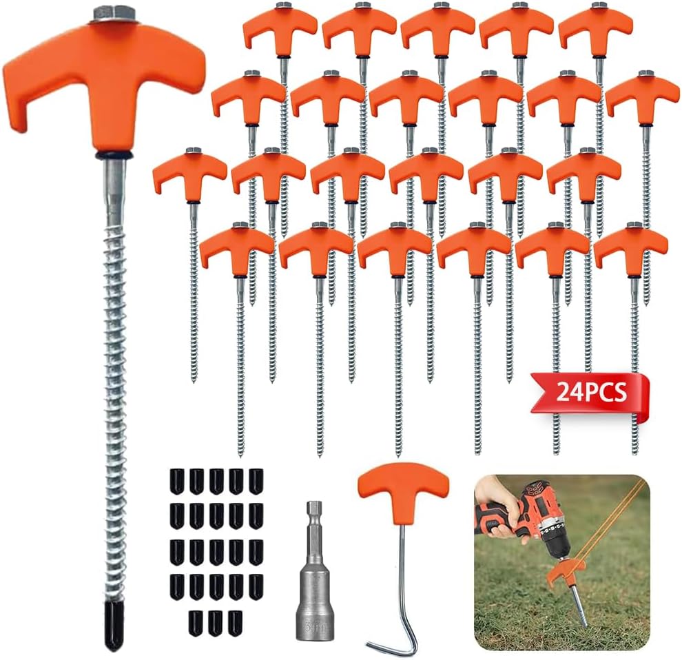 24 Piquetas Camping atornillables para tienda, con taladro y accesorios