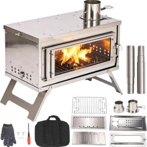 Estufa de camping Camp Fire, acero inoxidable con chimenea y bolsa