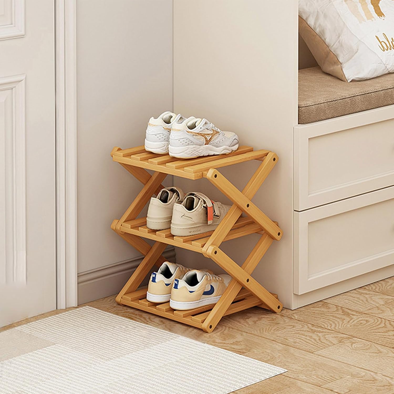 Zapatero plegable 3 niveles Akloya, ideal para espacios pequeños