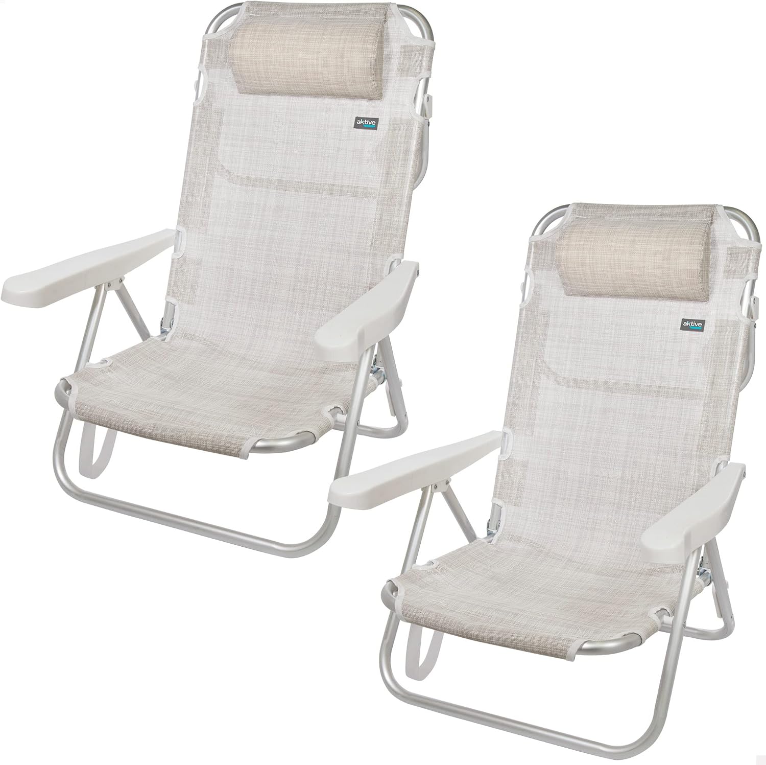 Aktive 62254 - Pack 2 sillas playa beige, 5 posiciones