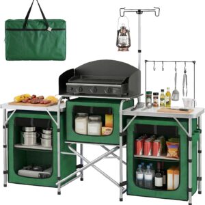 Mueble cocina camping Outsunny plegable 172x48x130 cm verde