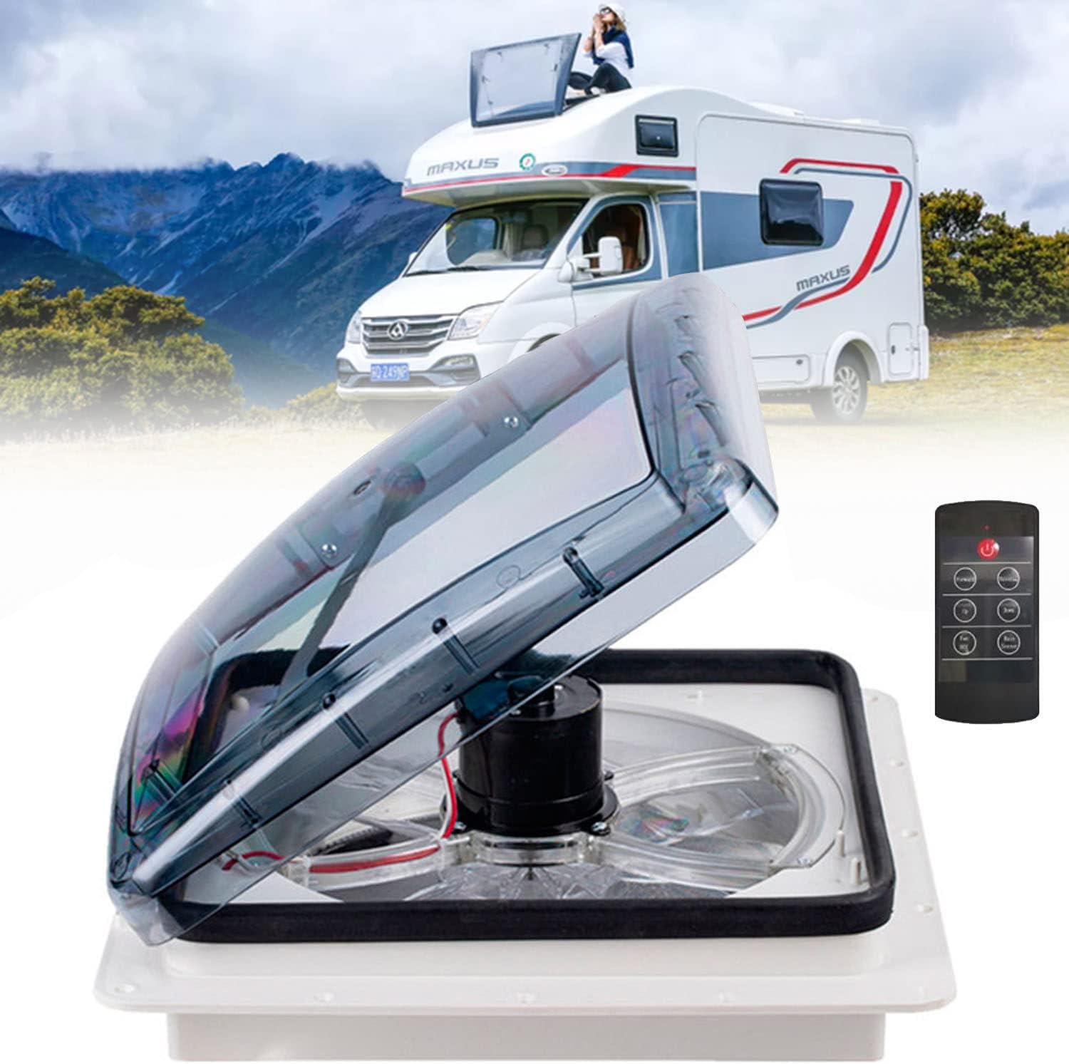 Ventilador de techo 40x40 cm para autocaravana con manivela