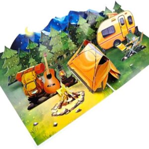 Tarjeta 3D camping con escenario desplegable REMOtech