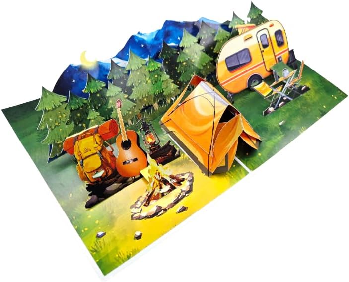 Tarjeta 3D camping con escenario desplegable REMOtech
