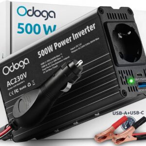 Odoga Inversor 500W 12V-220V con USB-A y USB-C