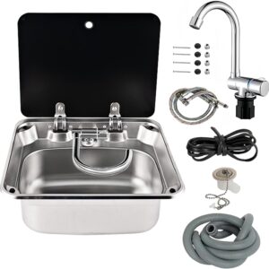 Fregadero de acero inoxidable para autocaravana con tapa y grifo plegable