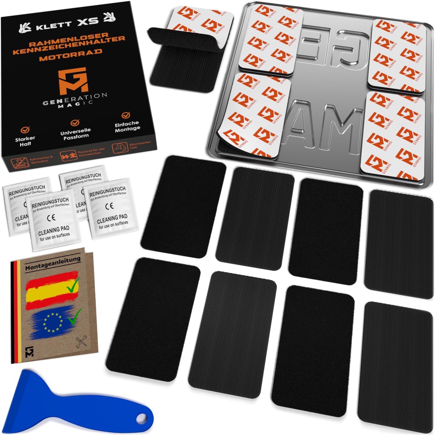 GENMAG Portamatrículas Moto sin Marco - Adhesivo Ultra Resistente