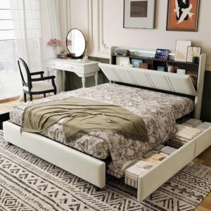 Cama matrimonial 160x200 con LED y USB, NFHVlo beige