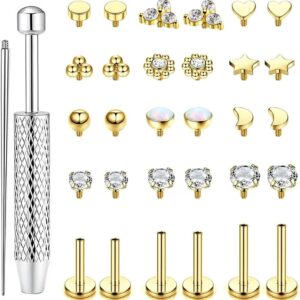 32 Piercings Tragus/Labret Acero 16G con Zircón Oro