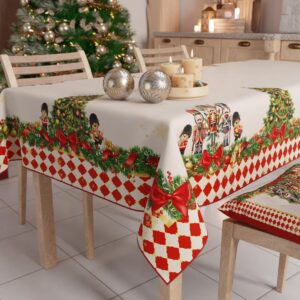 Mantel navideño italiano antimanchas, rojo cascanueces, 140x140 cm