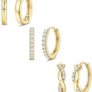 3 pares de pendientes de aro en oro 14K hipoalergénicos