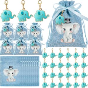 Set bautizo 30 bolsas lino + llaveros elefante azul