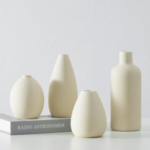 CEMABT Set 4 jarrones cerámica beige minimalistas