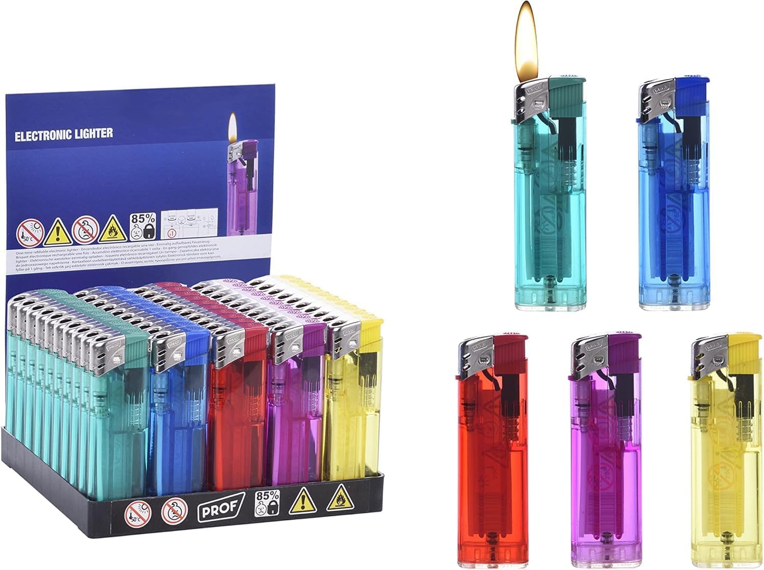 Mechero electrónico recargable con llama regulable - Juego 50 unidades