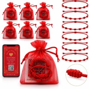 6 Pulseras Hilo Rojo Nudos - Amuleto Mal de Ojo - Regalo Original