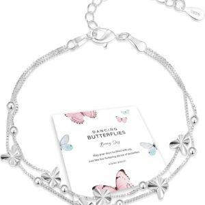 Pulsera plata 925 mujer mariposas oro rosa perlas ajustable