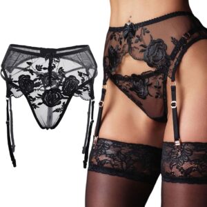 Ligueros y tanga sexy de encaje con liguero ajustable NewBull