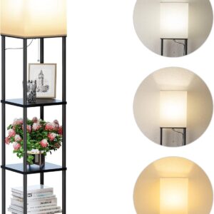 Lámpara de pie SUNMORY 3 colores, LED + estantes, negro