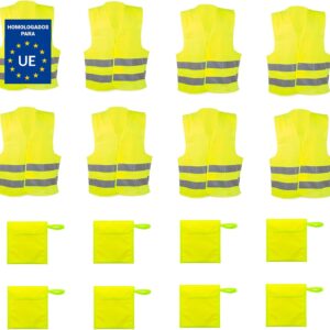 Chalecos reflectantes amarillos homologados DGT + fundas (Pack 8 uds.)
