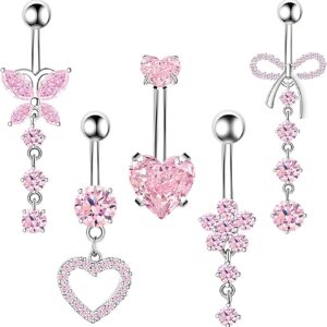 Set 5 Piercings Ombligo Corazón Acero Inoxidable YAWYO