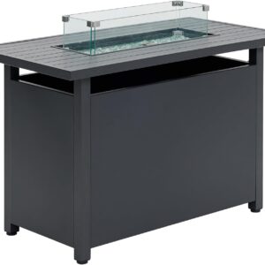 Mesa comedor con fogata de gas, aluminio gris o acero