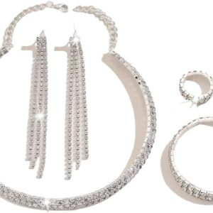Conjunto joyas mujer circonita brillante plateado
