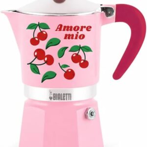 Bialetti Moka Amore Mio Rainbow 3 tazas, Roja con Cerezas