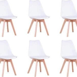 Pack 6 sillas comedor Nordicas, madera haya y cuero blanco