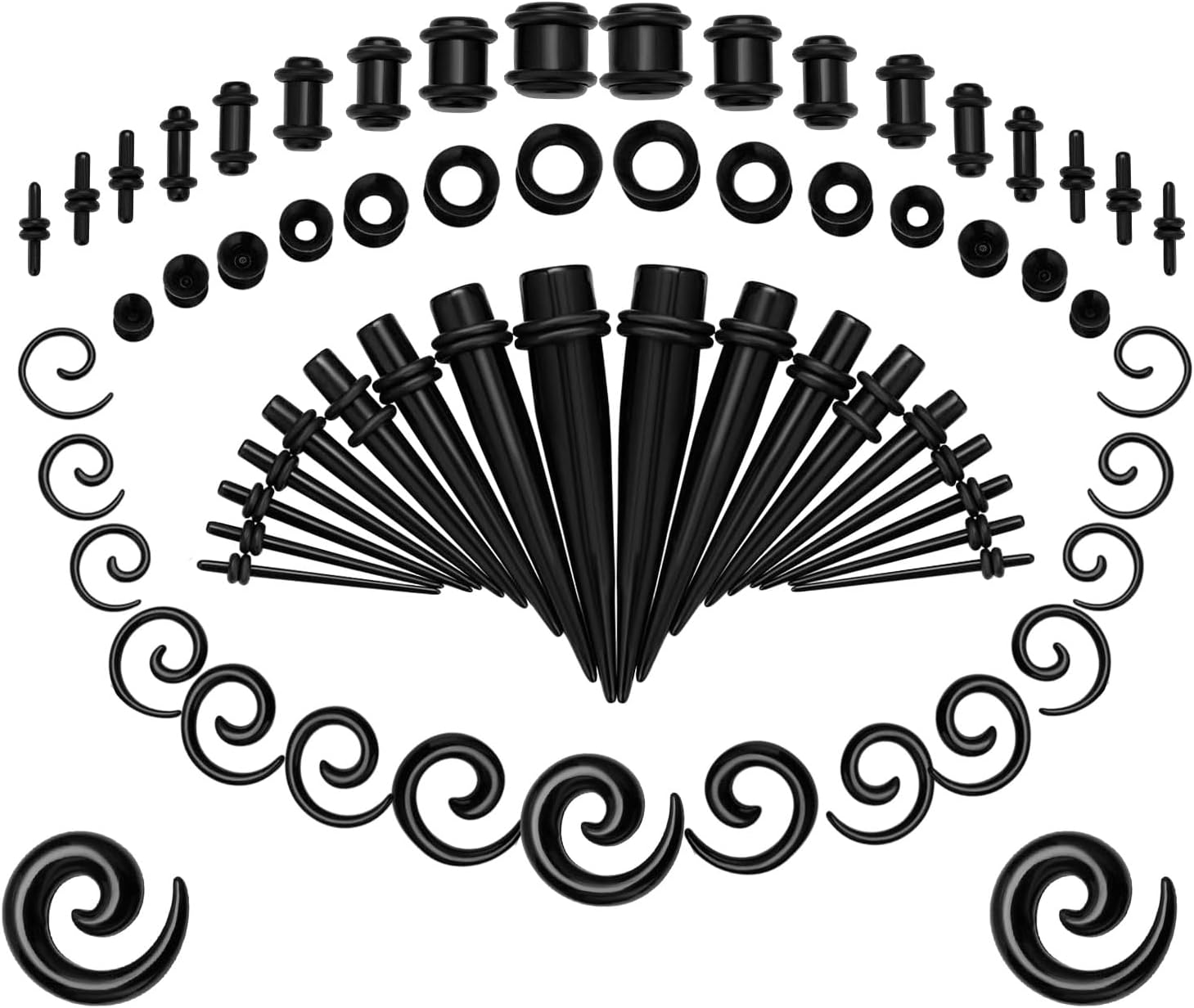 Kit expansor acrílico 68 piezas 1,6-12mm negro