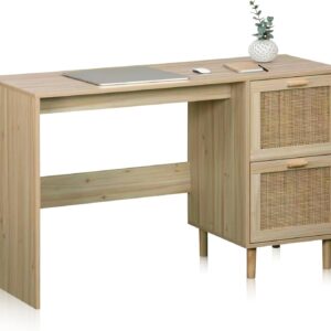 Duehome Escritorio con Cajonera Pino y Ratan 120x48 cm